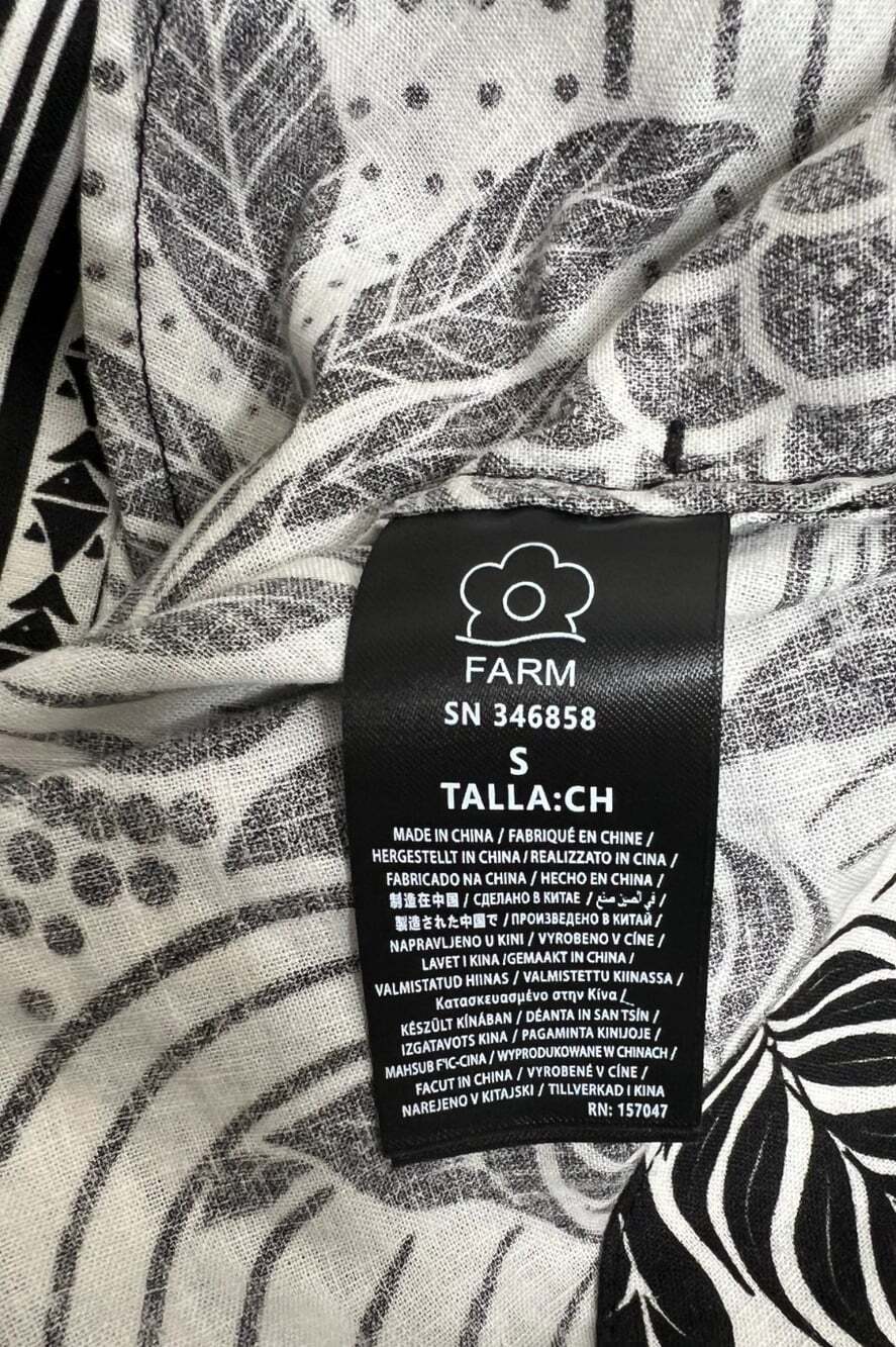 Farm Rio Monochrome Elegance Scarf Print Long Sleeve Linen Blend Dress Sz S NEW - Picture 9 of 11
